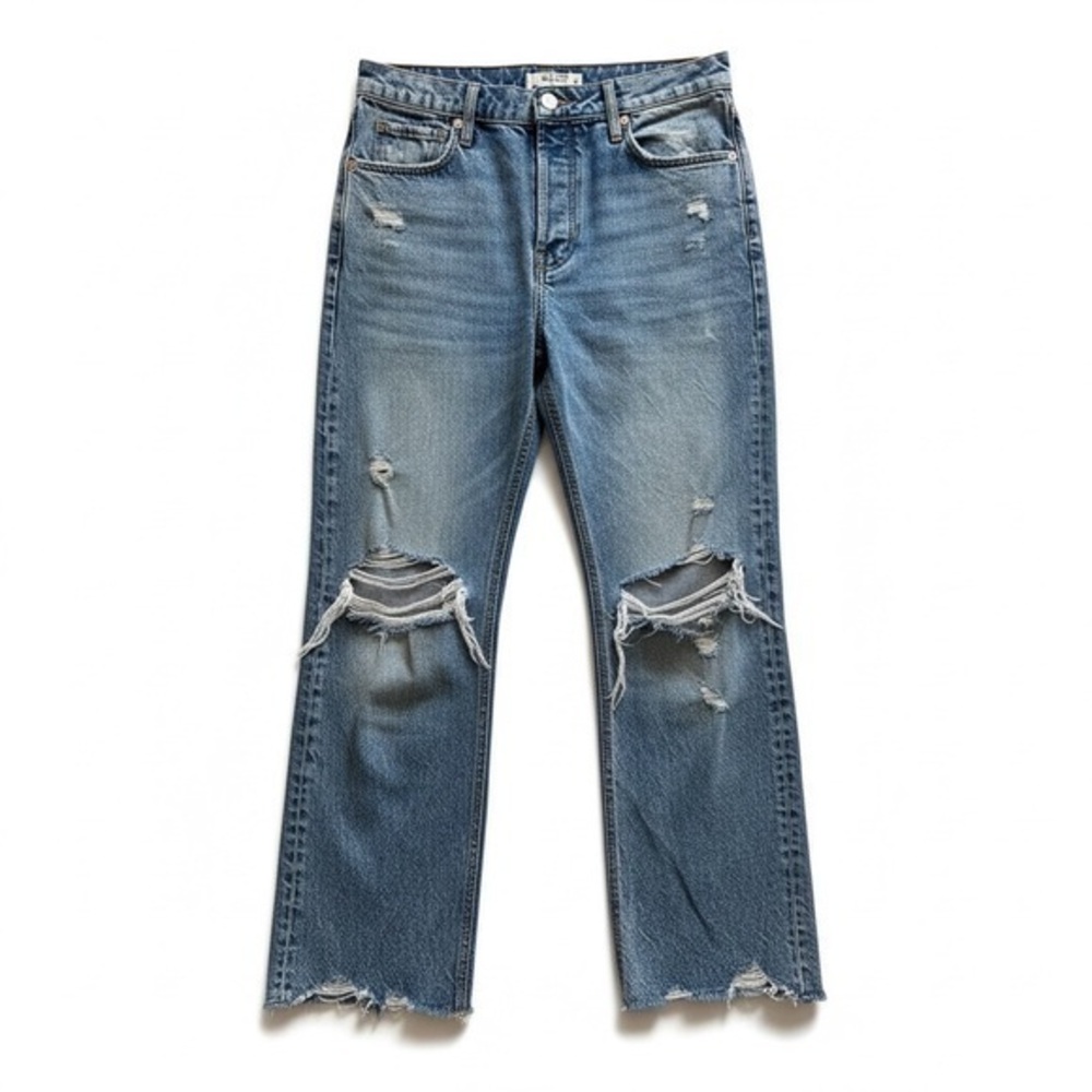 We The Free High Rise Distressed Straight Ankle Jeans